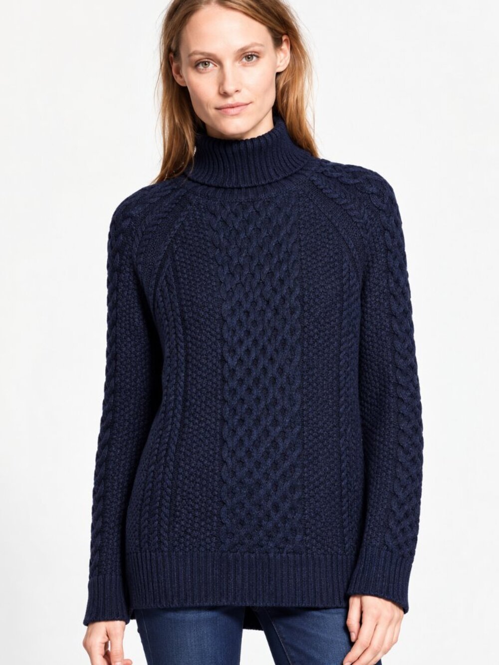 Vince Women XS Navy Blue Cable Knit Turtleneck Wool Alpaca Sweater Quiet Luxury
